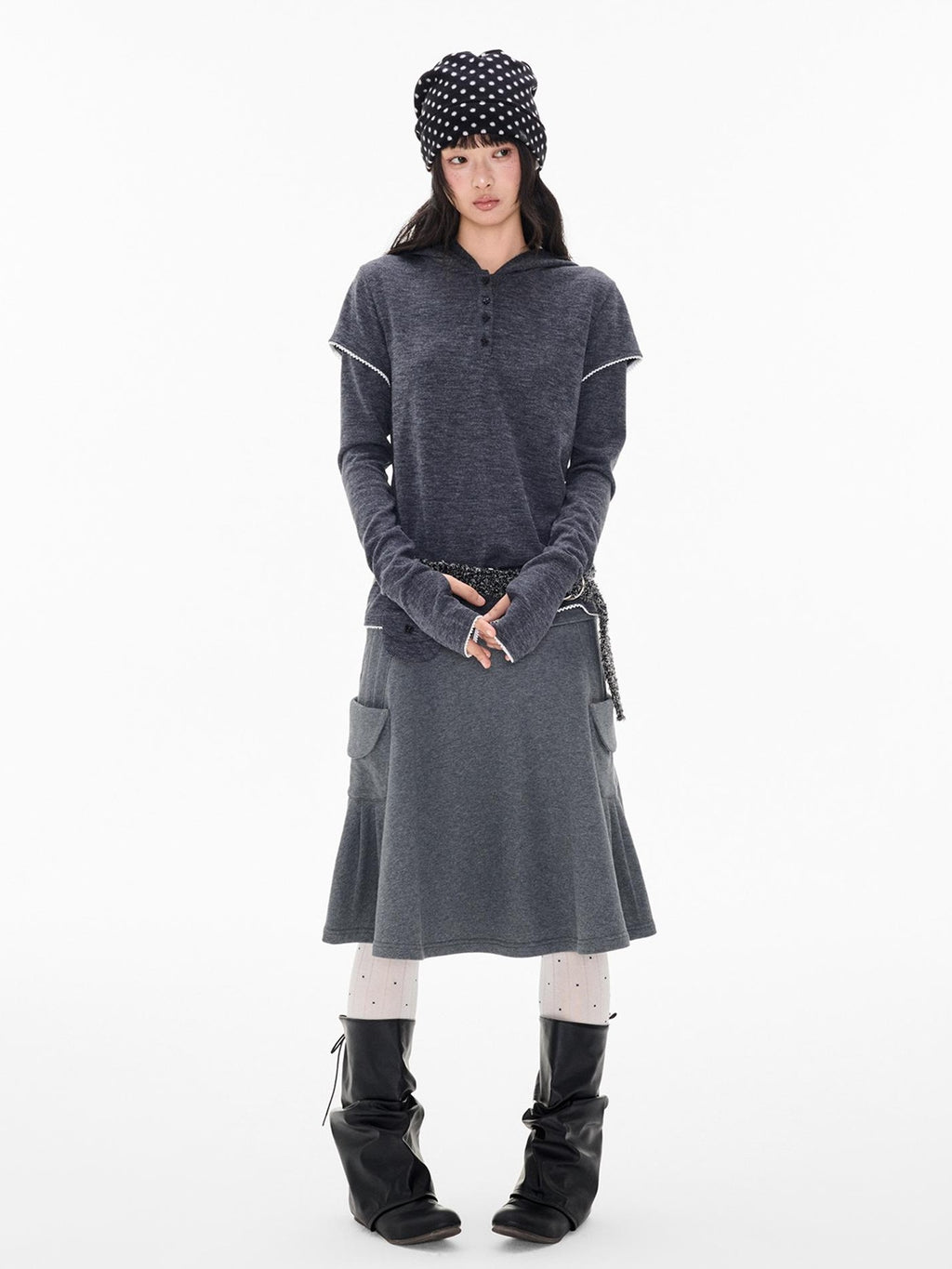 EZEK Star Button Print Hooded Henley Women's Bamboo Long Sleeve T-shirts