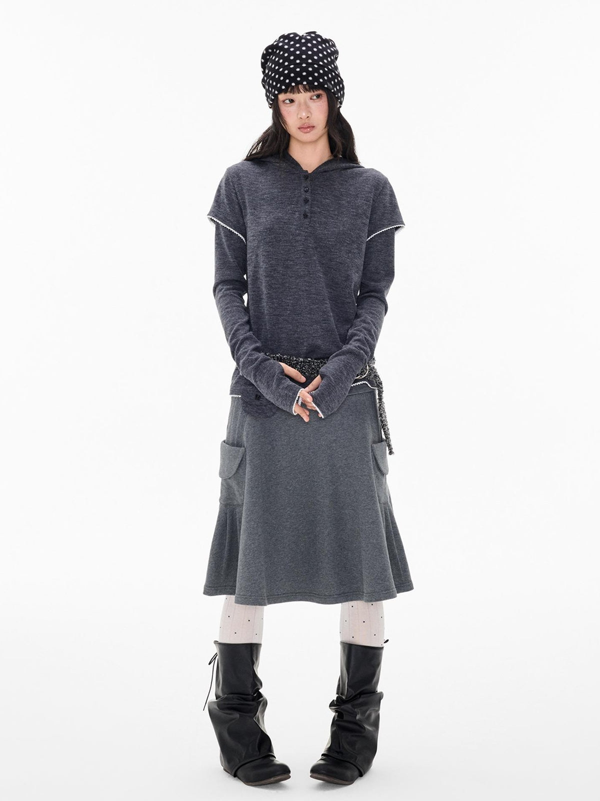 EZEK Star Button Print Hooded Henley Women's Bamboo Long Sleeve T-shirts