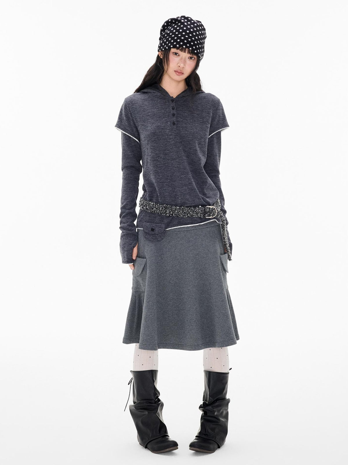 EZEK Star Button Print Hooded Henley Women's Bamboo Long Sleeve T-shirts