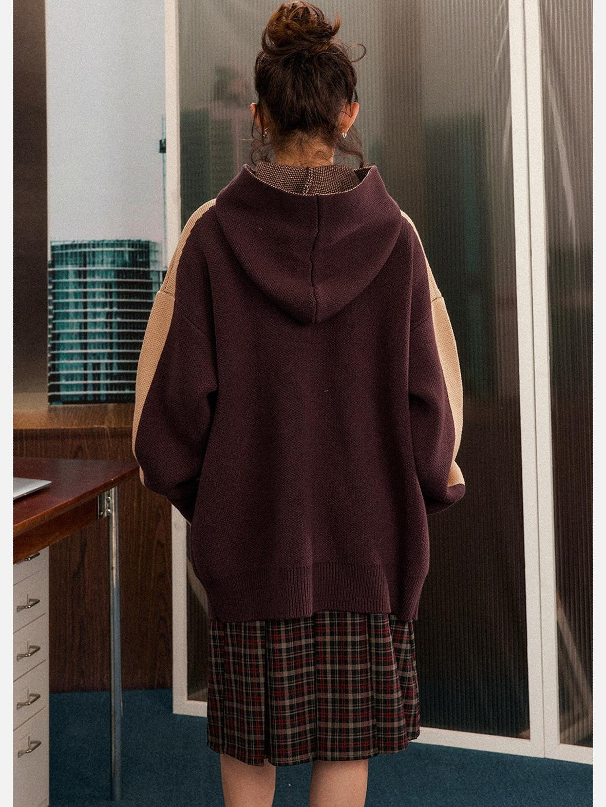 EZEK Star Loose Knitted Hooded Zipper Women's Cotton Acrylic Blend Fleece Jackets
