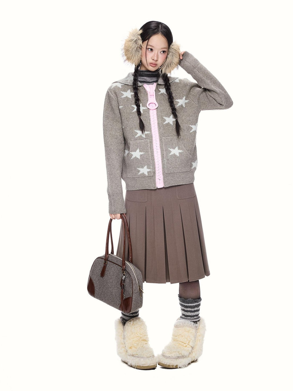 EZEK Star Print Full Zip Hooded Knit Women's Cardigans
