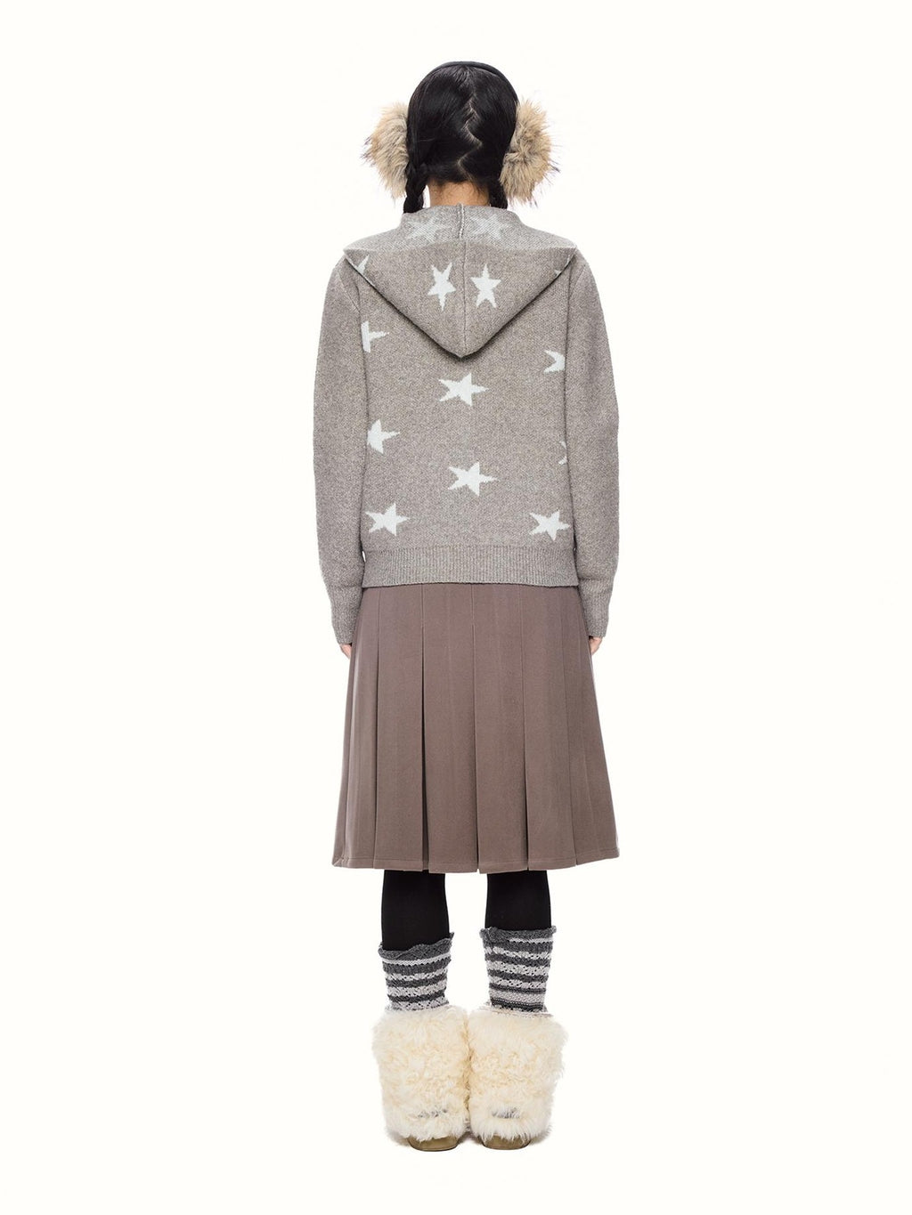 EZEK Star Print Full Zip Hooded Knit Women's Cardigans