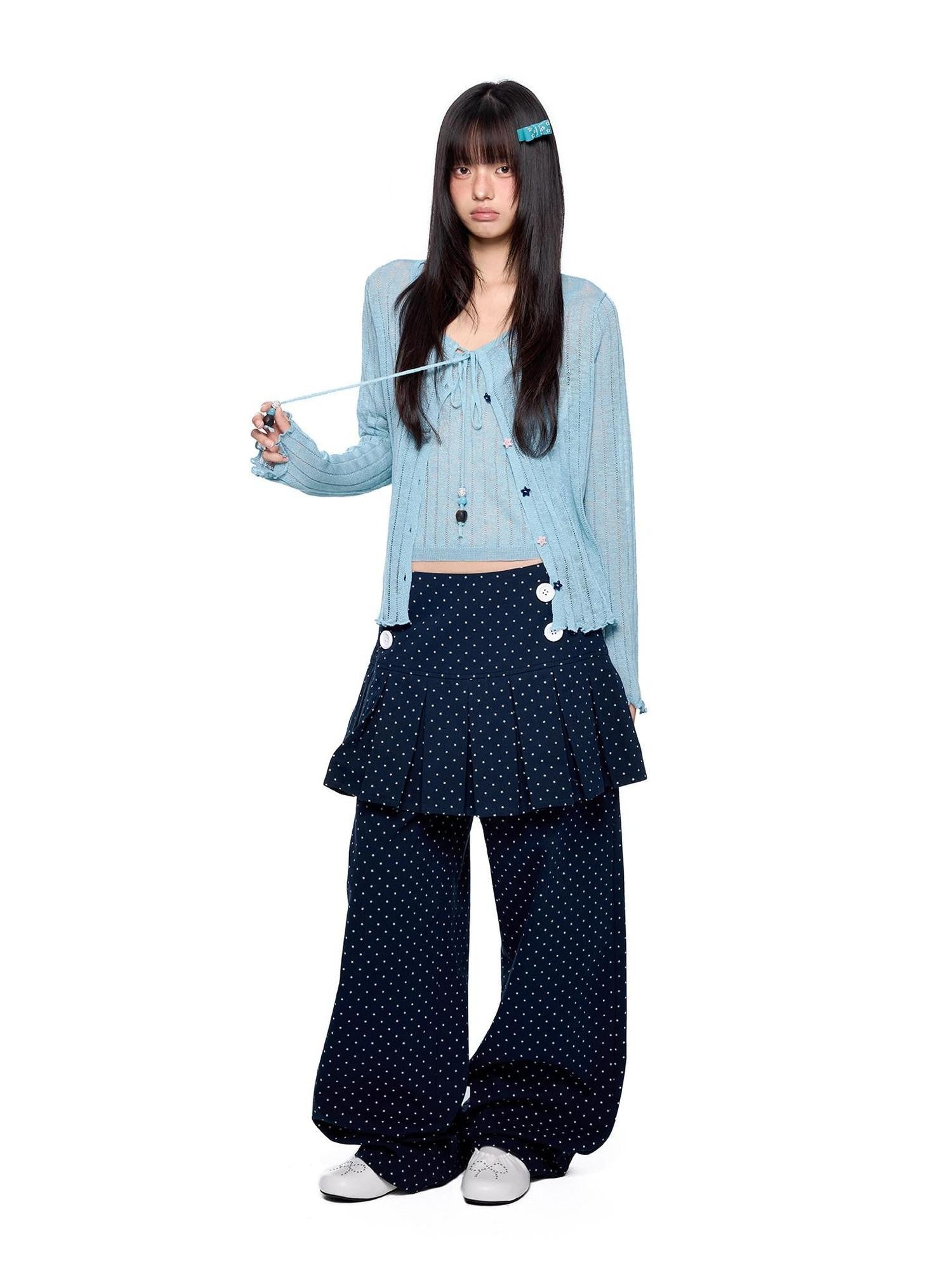 EZEK Star Print Pocket Button Natural Waist Relaxed Wide Leg Women's Cotton Skorts