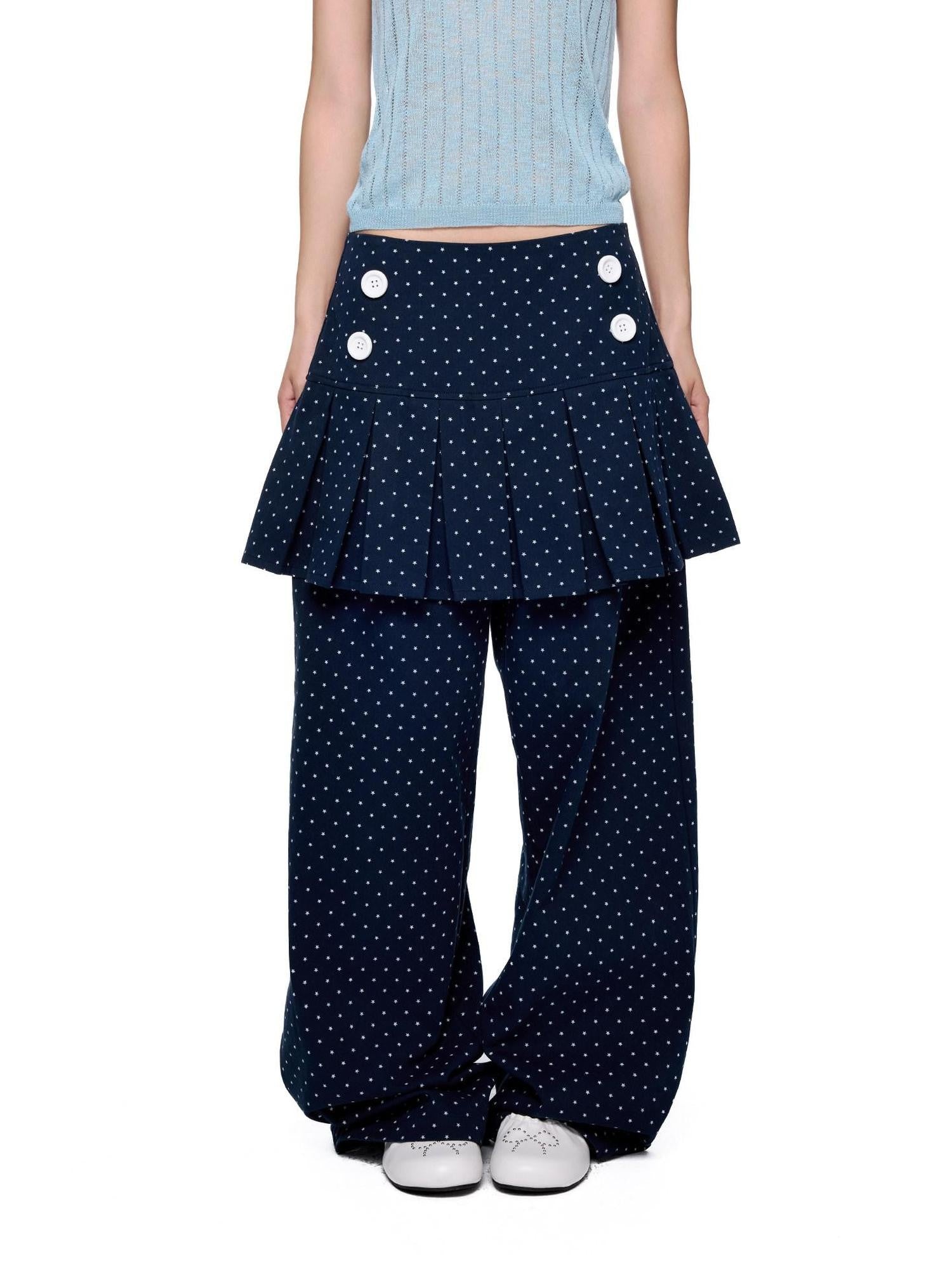 EZEK Star Print Pocket Button Natural Waist Relaxed Wide Leg Women's Cotton Skorts