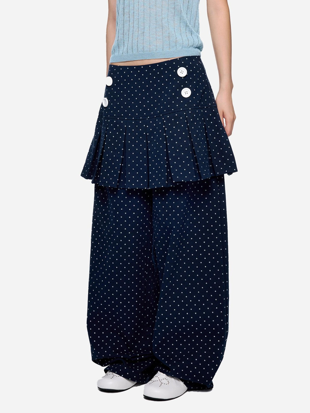 EZEK Star Print Pocket Button Natural Waist Relaxed Wide Leg Women's Cotton Skorts