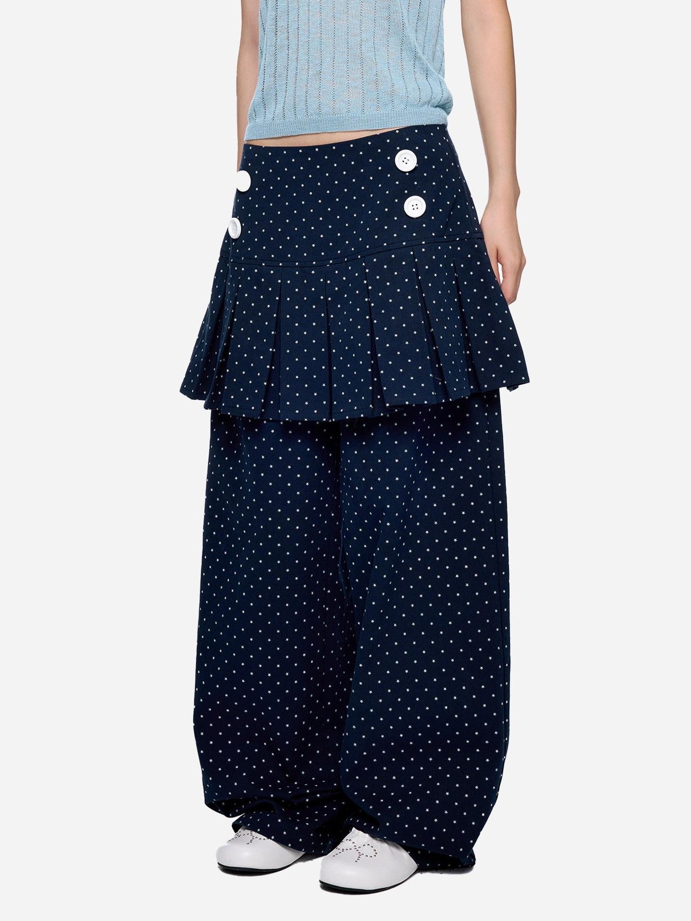 EZEK Star Print Pocket Button Natural Waist Relaxed Wide Leg Women's Cotton Skorts