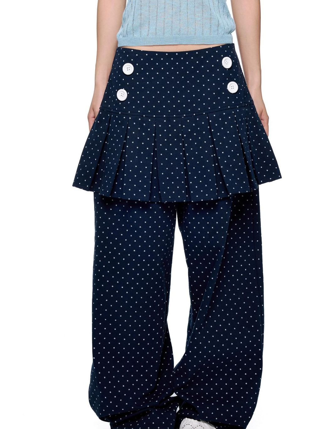 EZEK Star Print Pocket Button Natural Waist Relaxed Wide Leg Women's Cotton Skorts