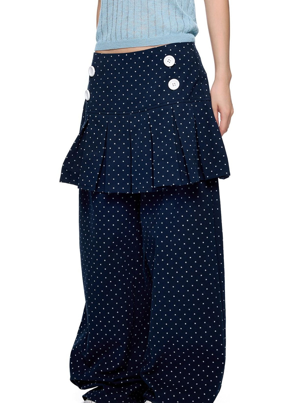EZEK Star Print Pocket Button Natural Waist Relaxed Wide Leg Women's Cotton Skorts