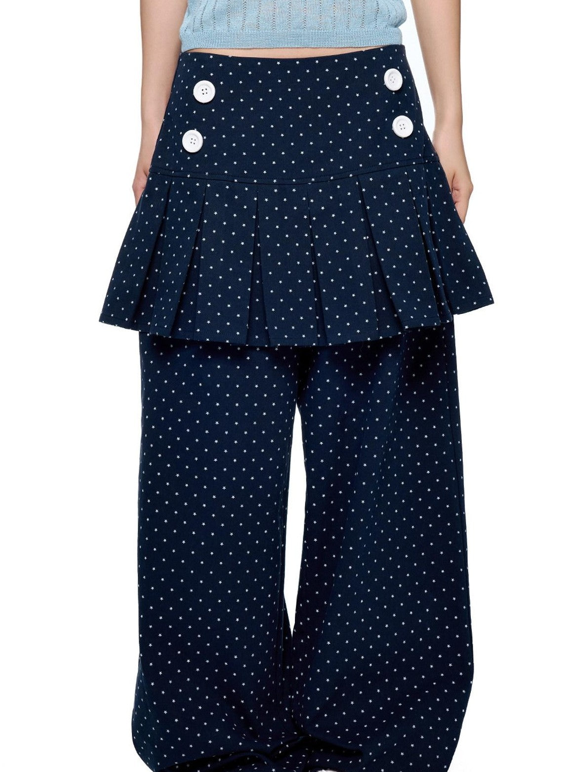 EZEK Star Print Pocket Button Natural Waist Relaxed Wide Leg Women's Cotton Skorts