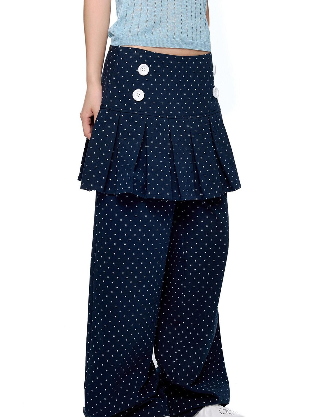 EZEK Star Print Pocket Button Natural Waist Relaxed Wide Leg Women's Cotton Skorts