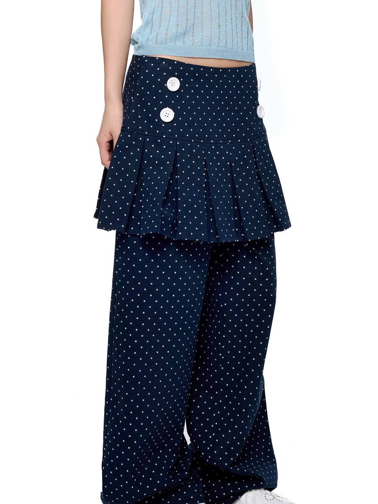 EZEK Star Print Pocket Button Natural Waist Relaxed Wide Leg Women's Cotton Skorts