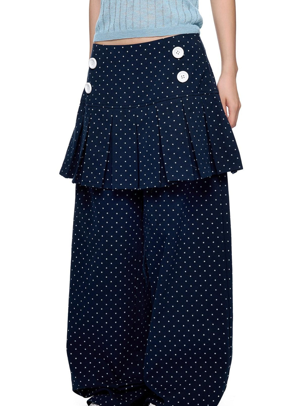 EZEK Star Print Pocket Button Natural Waist Relaxed Wide Leg Women's Cotton Skorts