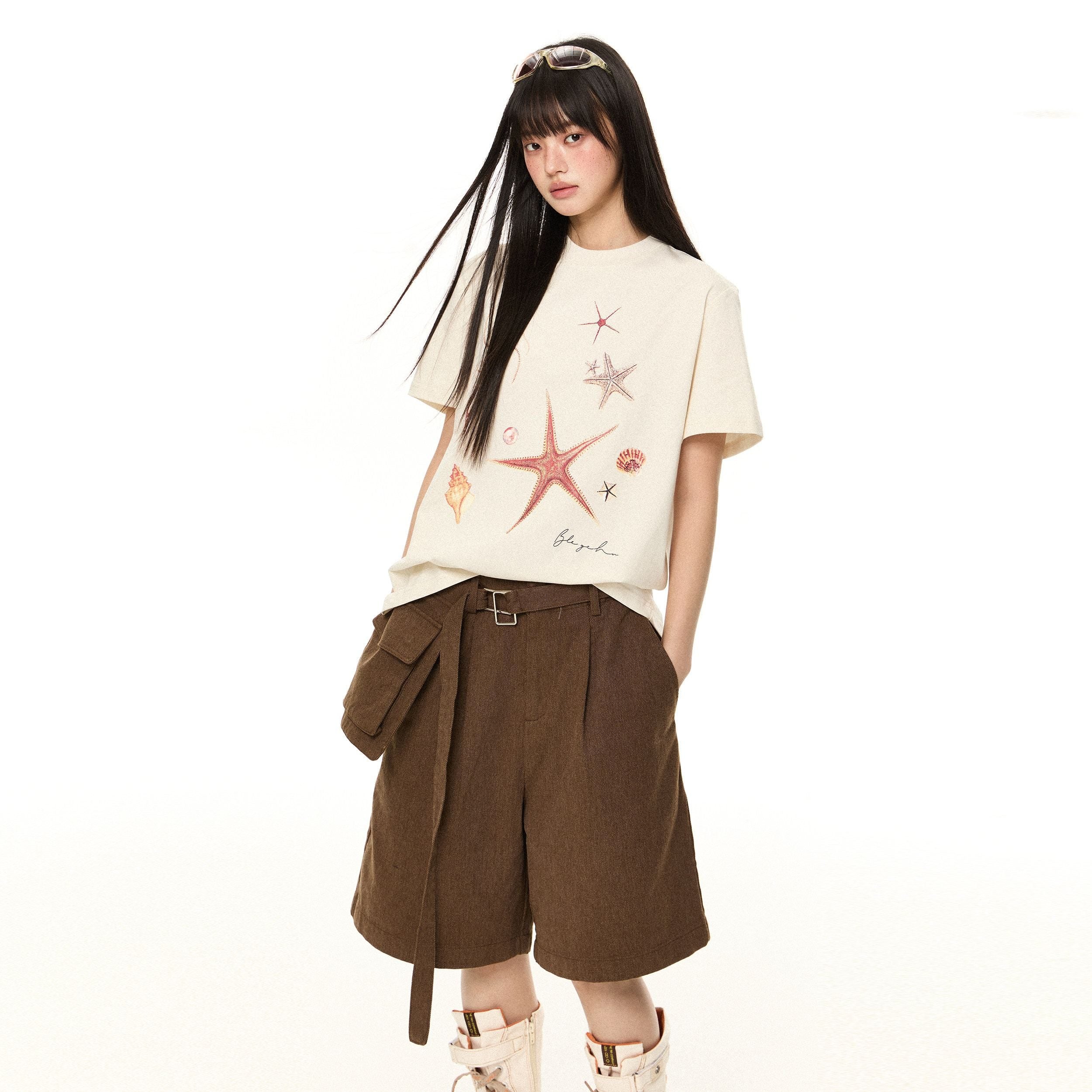 EZEK_Starfish_Print_Loose_Crewneck_Women's_Cotton_Blend_Short_Sleeve_T-shirts_910753137073_MISSTT