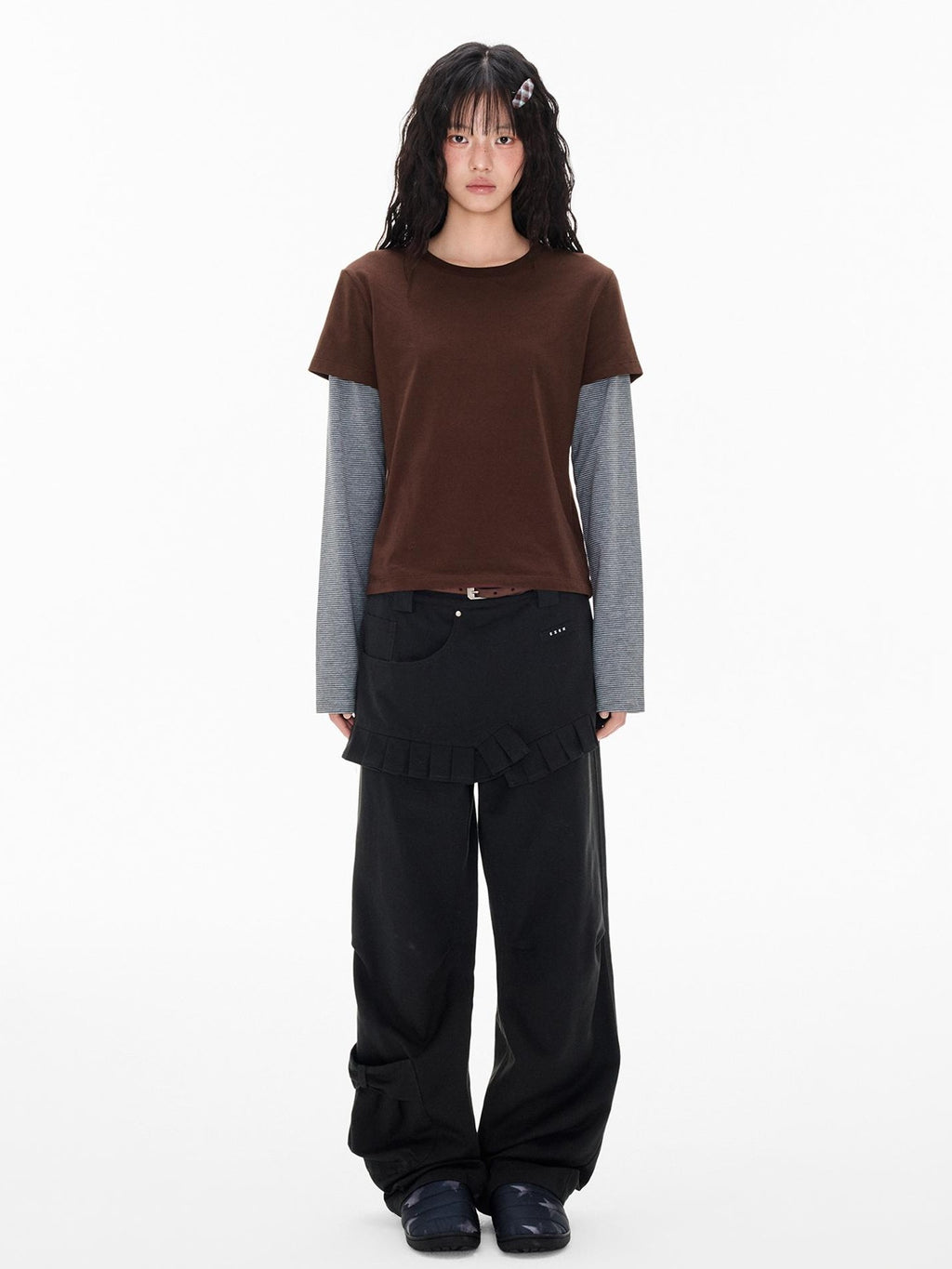 Stripe Patchwork Faux Layered Slim Fit Women's Cotton Long Sleeve T-shirts