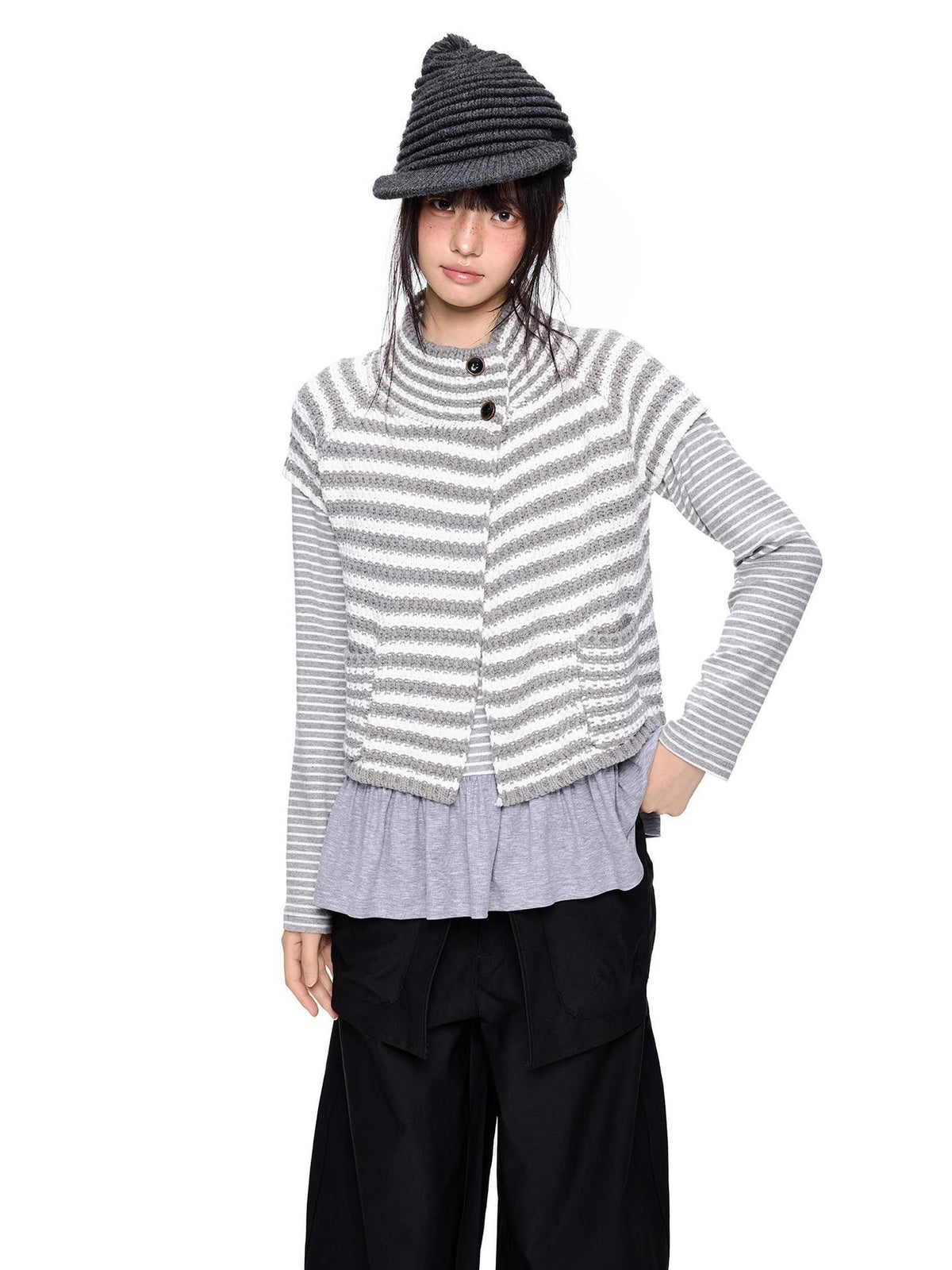 EZEK Striped Color Block Button Knit Women's Cropped Cardigans