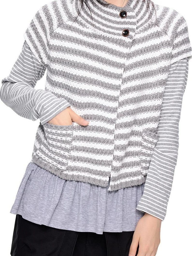 EZEK Striped Color Block Button Knit Women's Cropped Cardigans