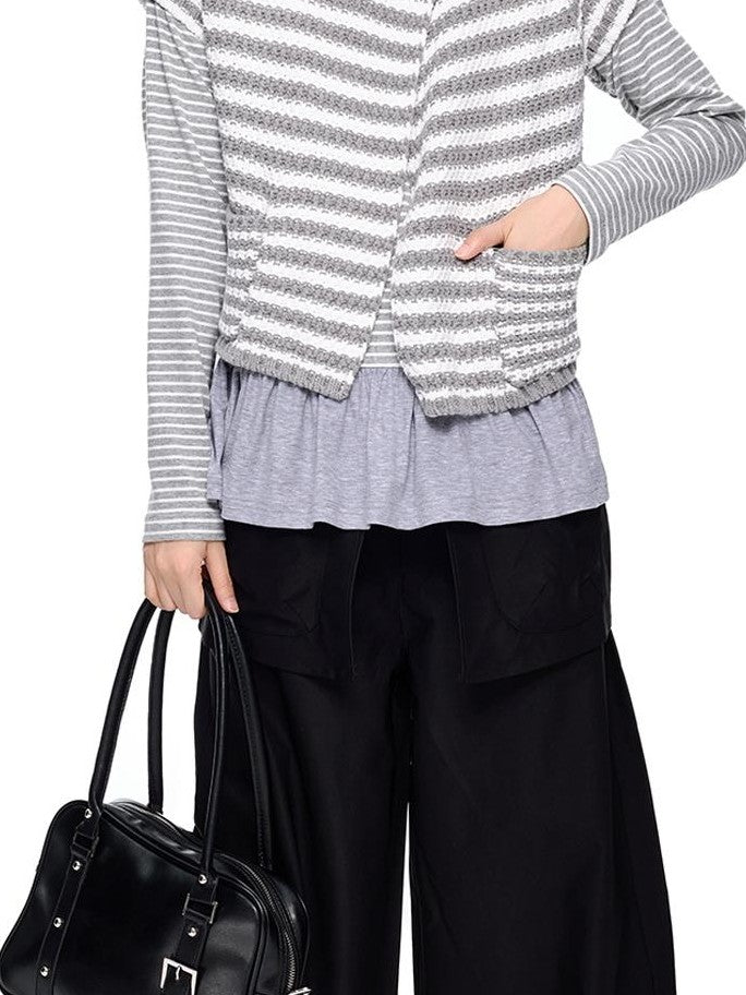 EZEK Striped Color Block Button Knit Women's Cropped Cardigans