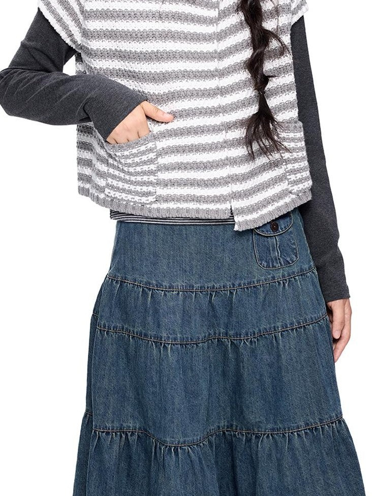 EZEK Striped Color Block Button Knit Women's Cropped Cardigans