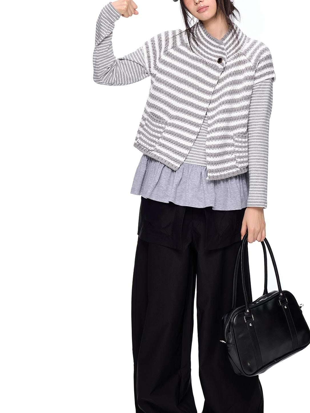 EZEK Striped Color Block Button Knit Women's Cropped Cardigans