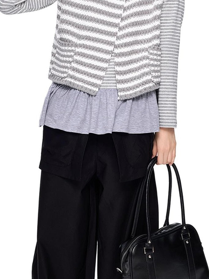 EZEK Striped Color Block Button Knit Women's Cropped Cardigans