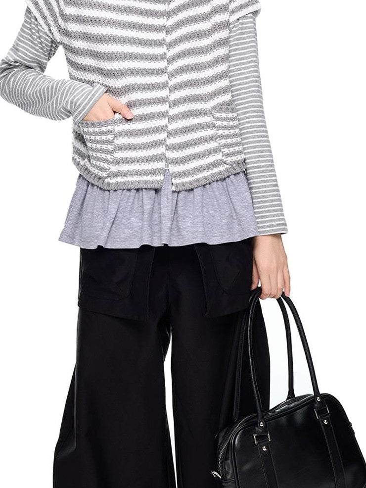 EZEK Striped Color Block Button Knit Women's Cropped Cardigans