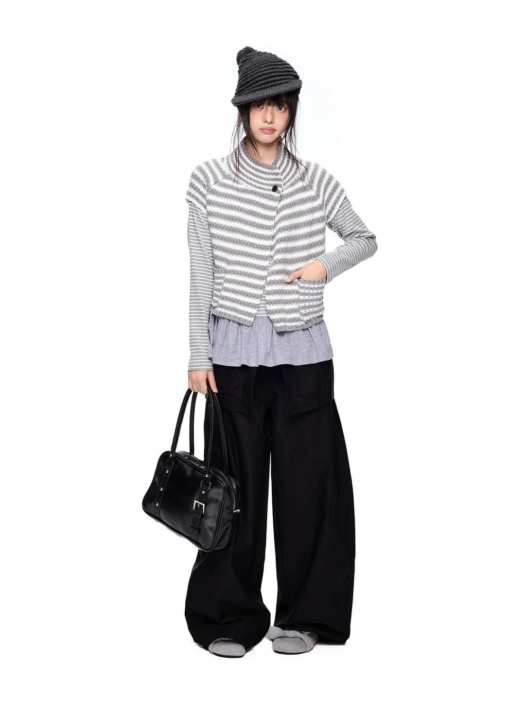 EZEK Striped Color Block Button Knit Women's Cropped Cardigans