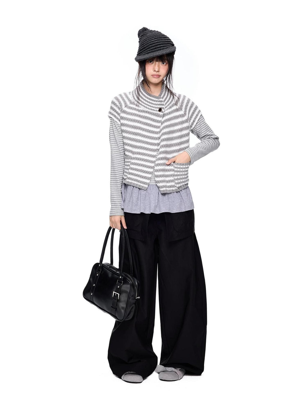 EZEK Striped Color Block Button Knit Women's Cropped Cardigans