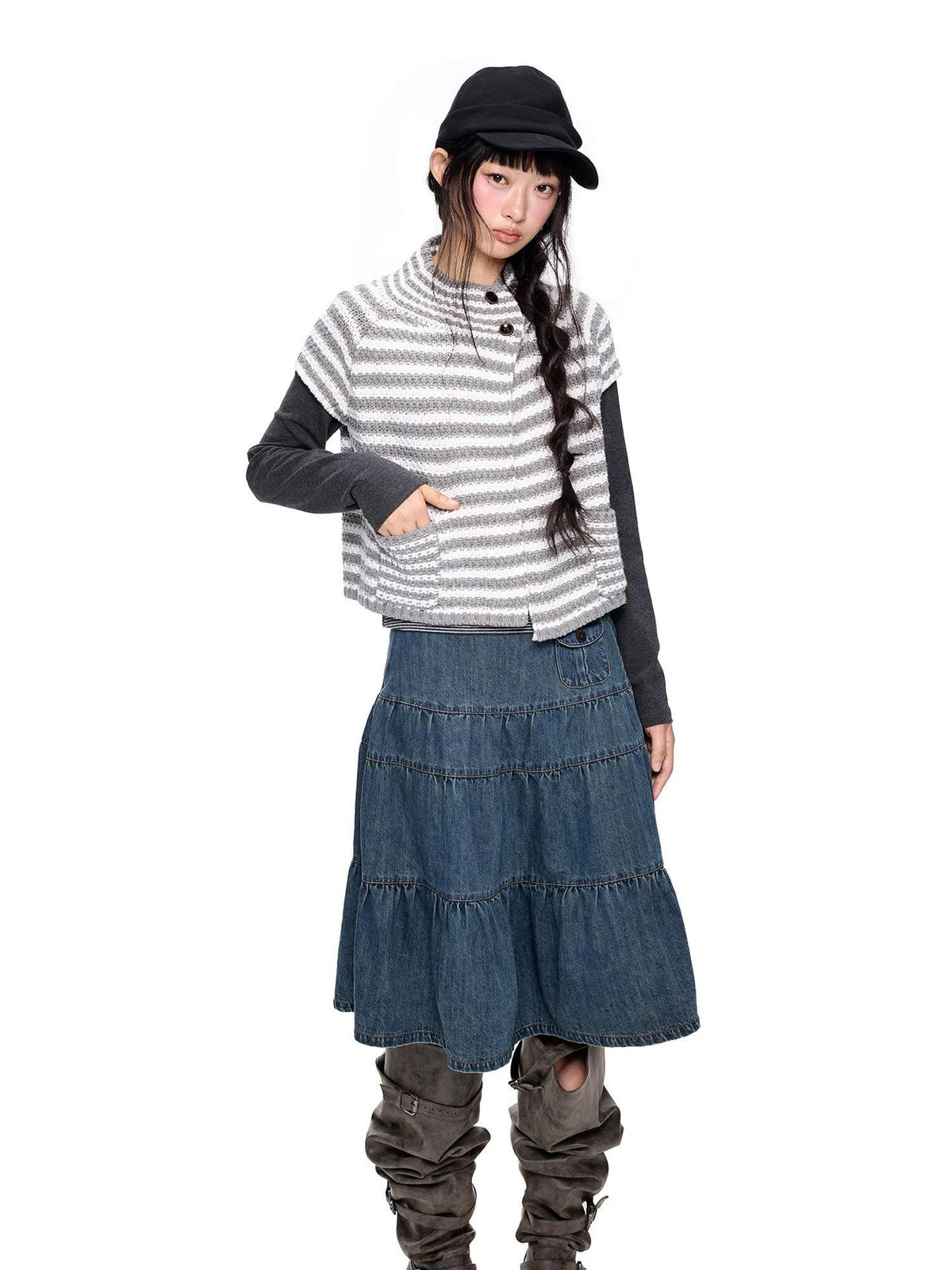 EZEK Striped Color Block Button Knit Women's Cropped Cardigans
