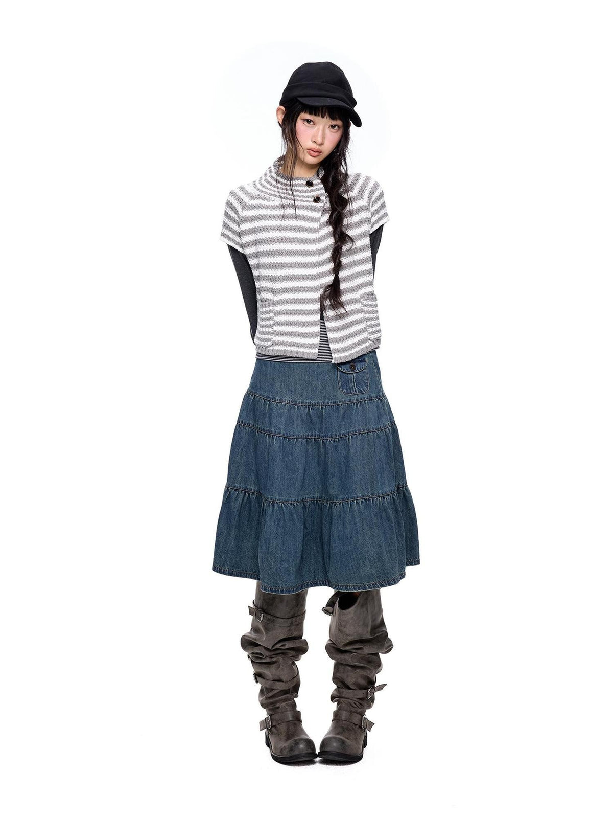 EZEK Striped Color Block Button Knit Women's Cropped Cardigans