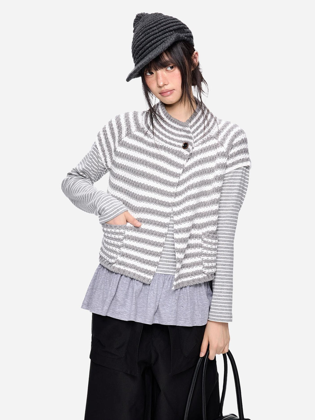 EZEK Striped Color Block Button Knit Women's Cropped Cardigans