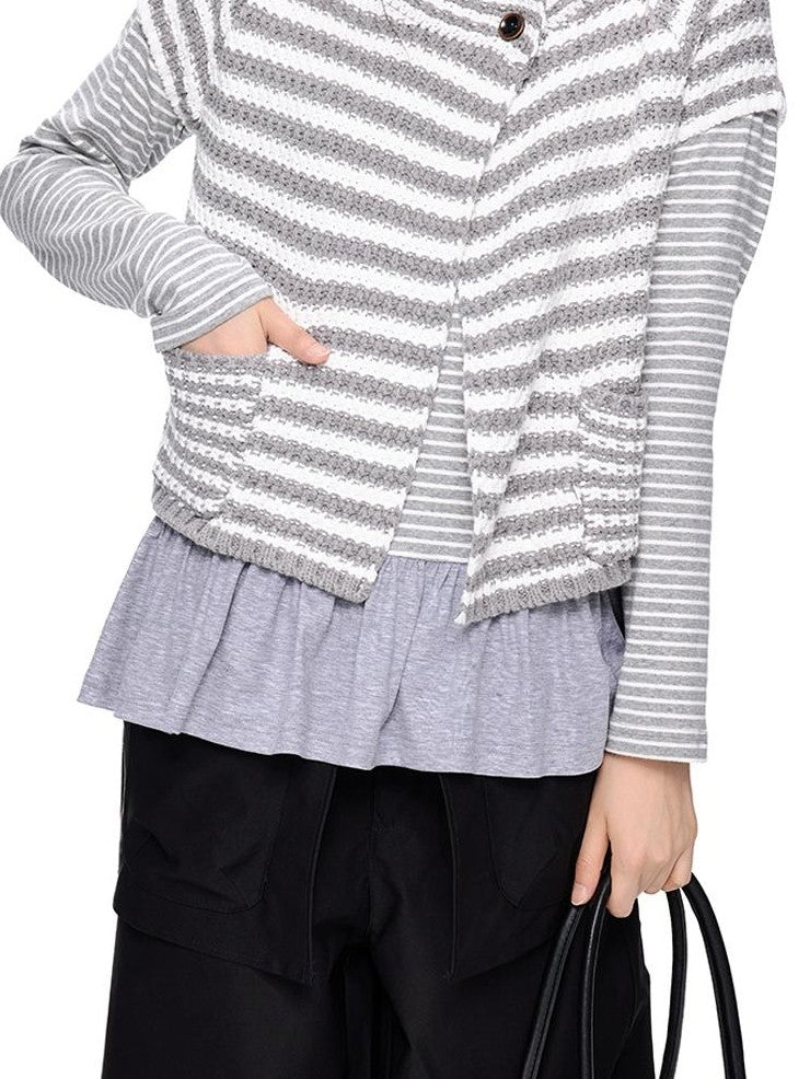 EZEK Striped Color Block Button Knit Women's Cropped Cardigans
