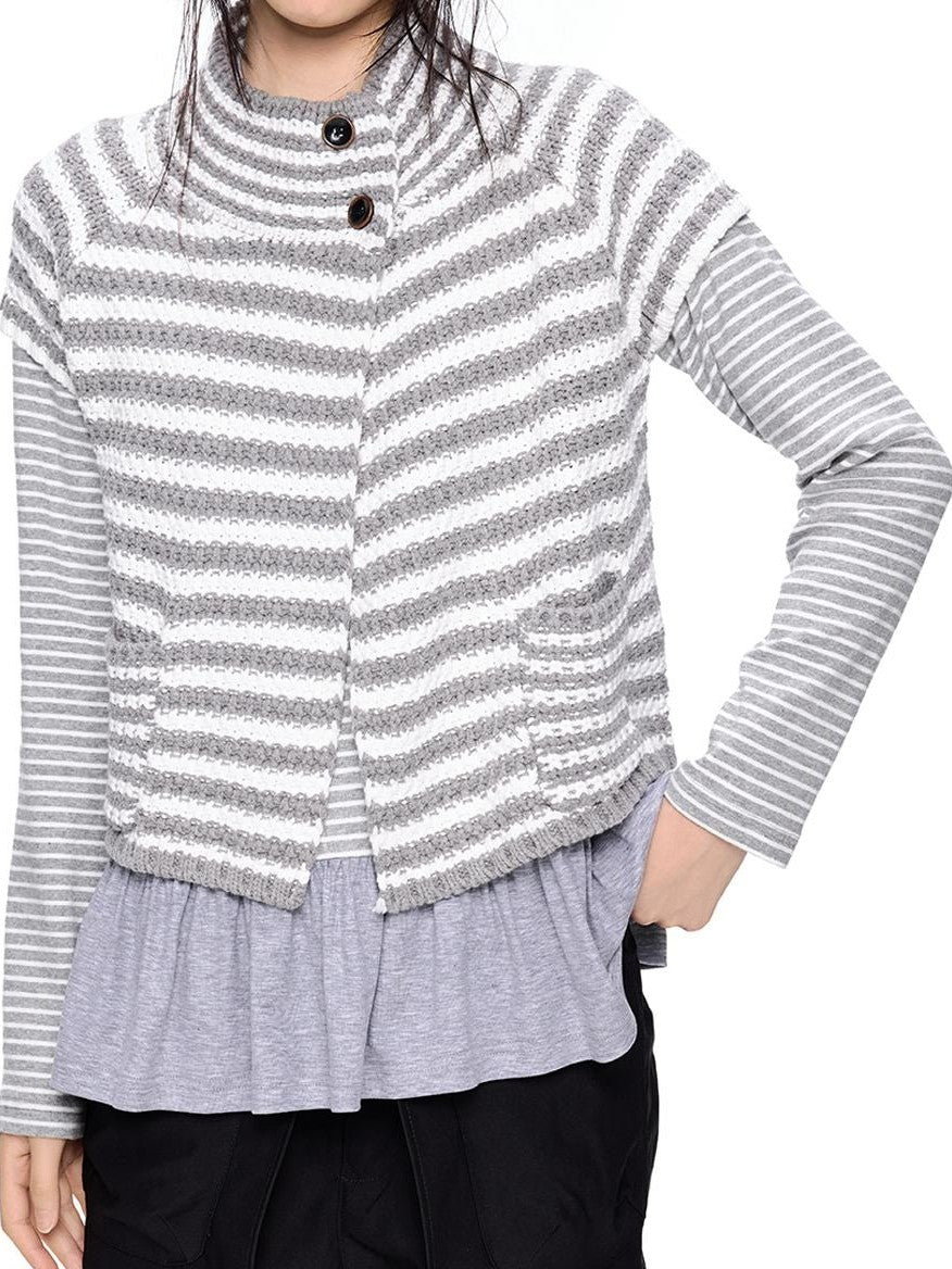 EZEK Striped Color Block Button Knit Women's Cropped Cardigans