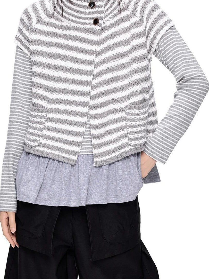 EZEK Striped Color Block Button Knit Women's Cropped Cardigans