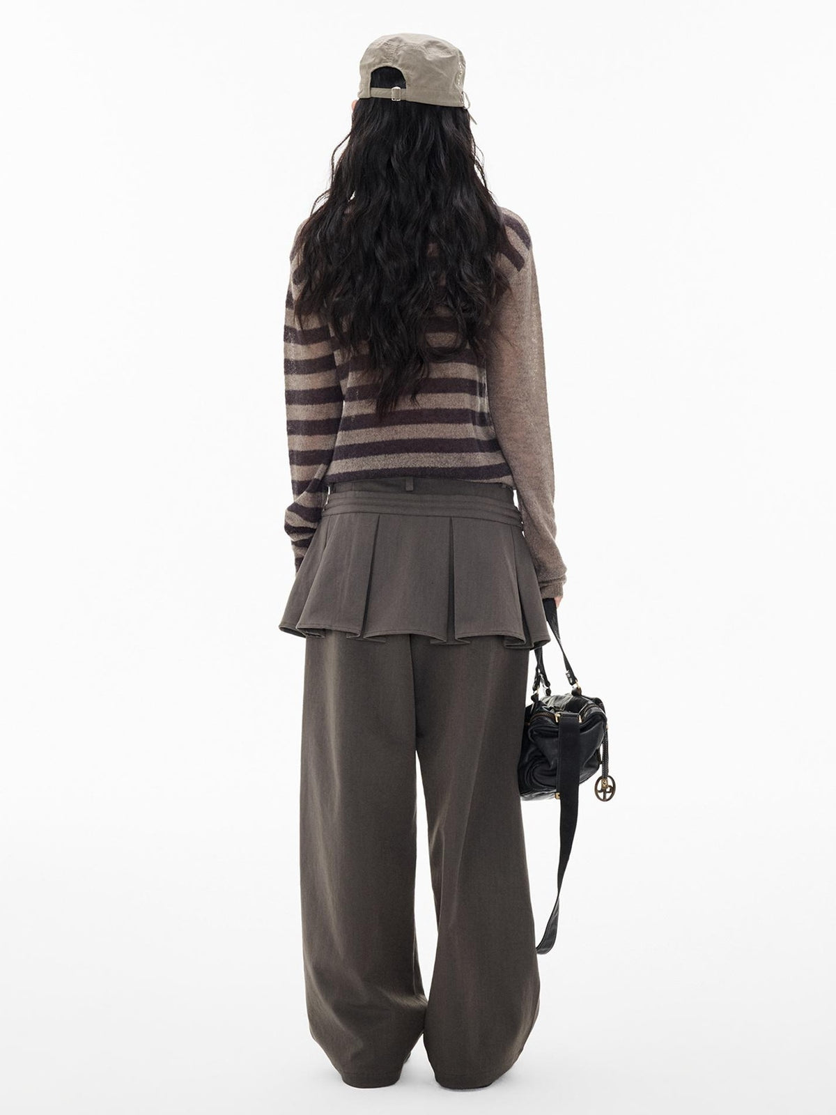 EZEK Striped Color Block Button Loose Wool Blend Women's Turtleneck Sweaters