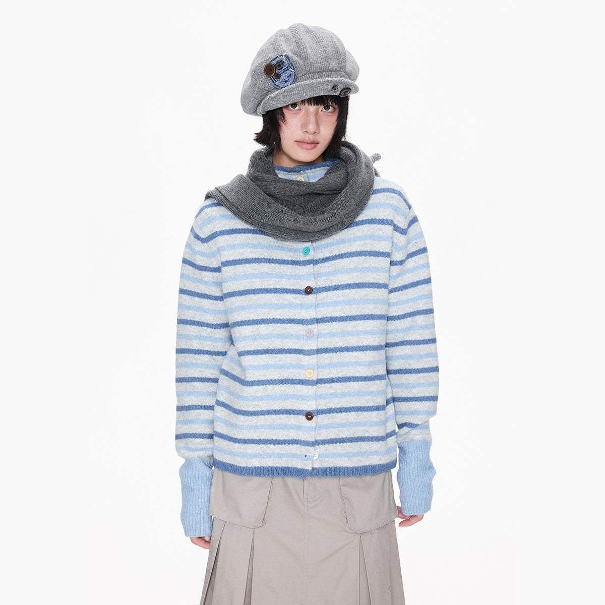 EZEK_Striped_Color_Block_Button_Stand_Collar_Knit_Women's_Cardigans_1083862617804_MISSTT