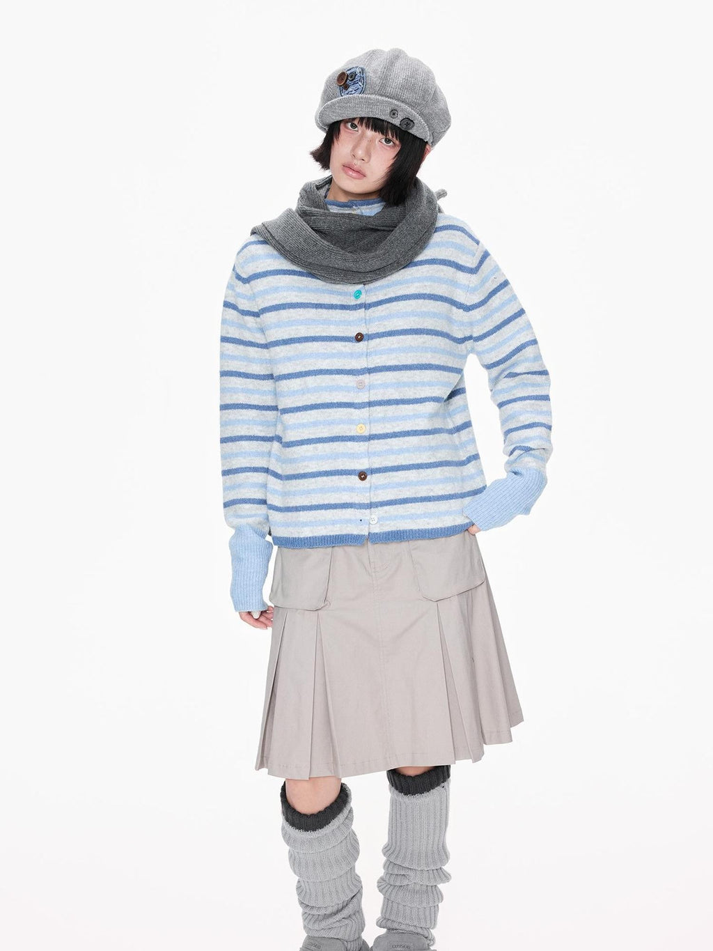 EZEK Striped Color Block Button Stand Collar Knit Women's Cardigans