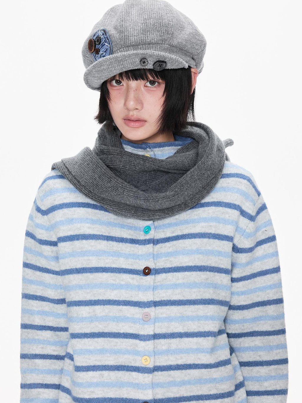 EZEK Striped Color Block Button Stand Collar Knit Women's Cardigans