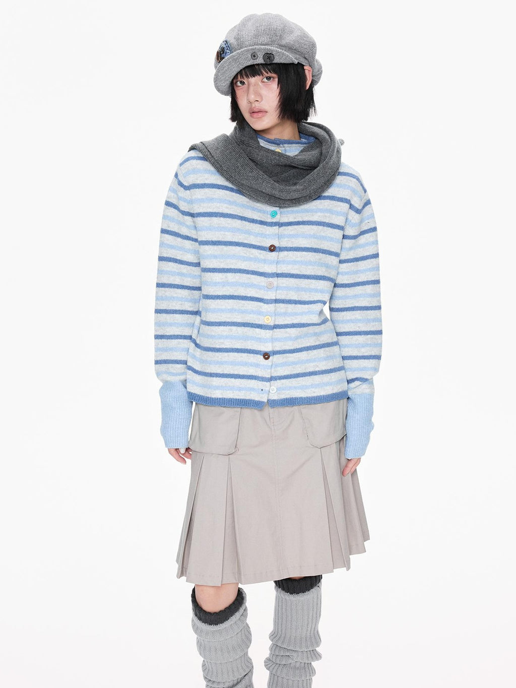 EZEK Striped Color Block Button Stand Collar Knit Women's Cardigans