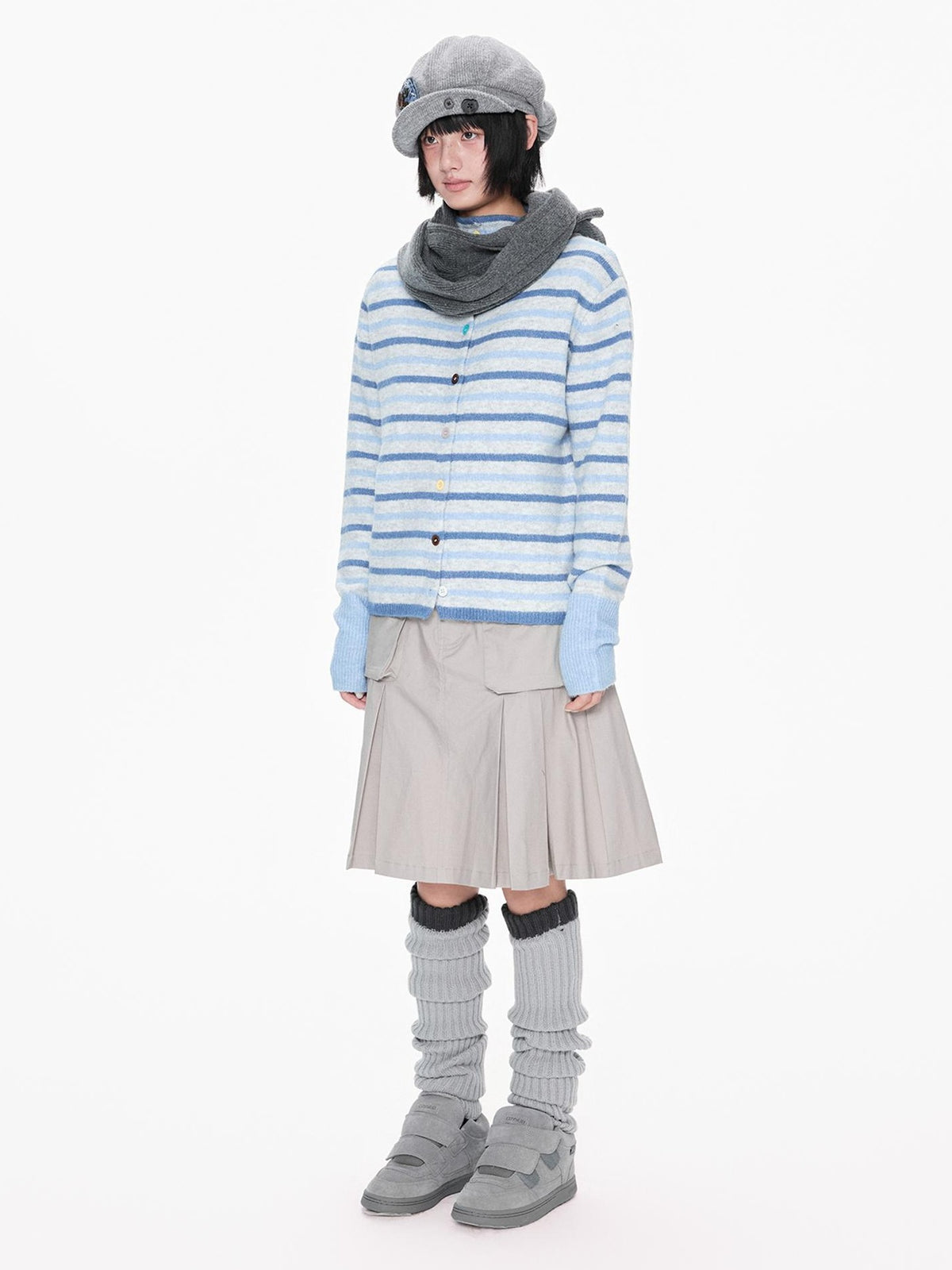 EZEK Striped Color Block Button Stand Collar Knit Women's Cardigans