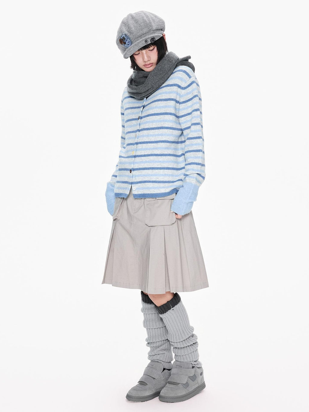 EZEK Striped Color Block Button Stand Collar Knit Women's Cardigans