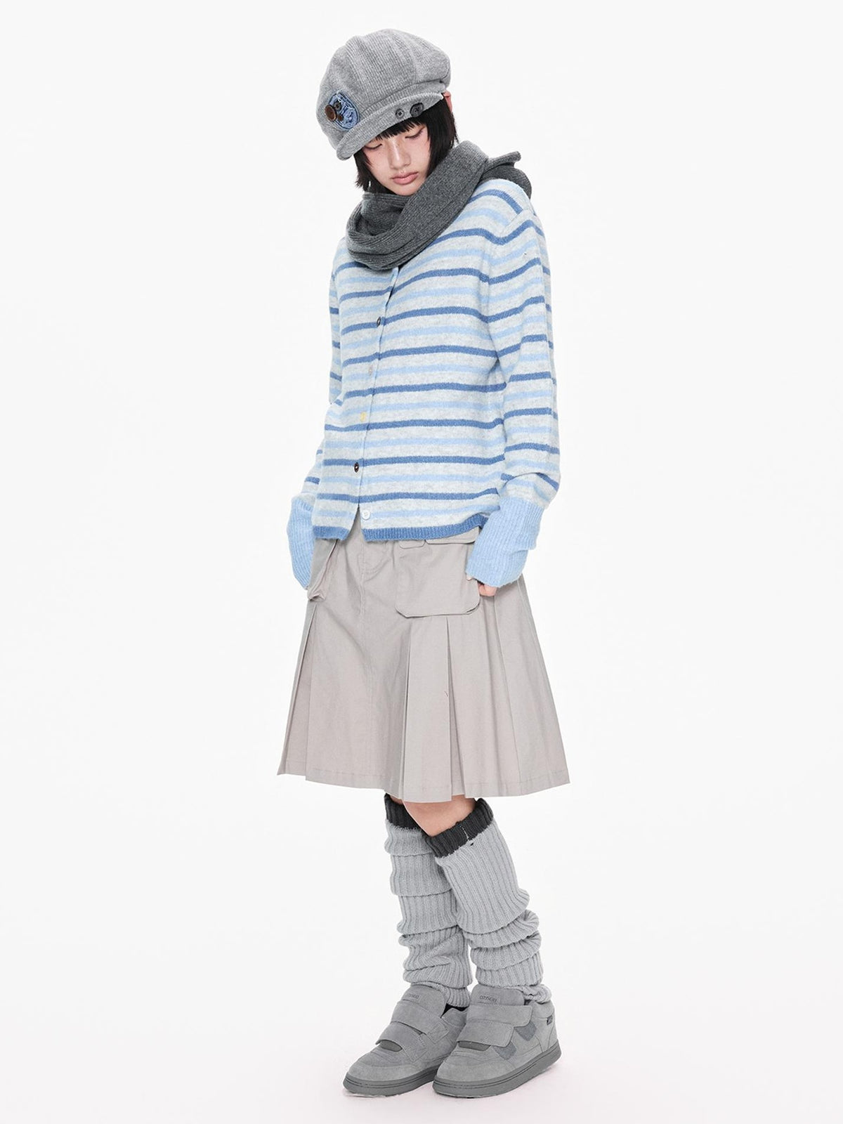 EZEK Striped Color Block Button Stand Collar Knit Women's Cardigans