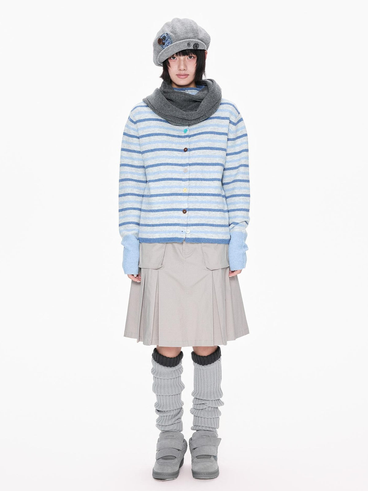 EZEK Striped Color Block Button Stand Collar Knit Women's Cardigans