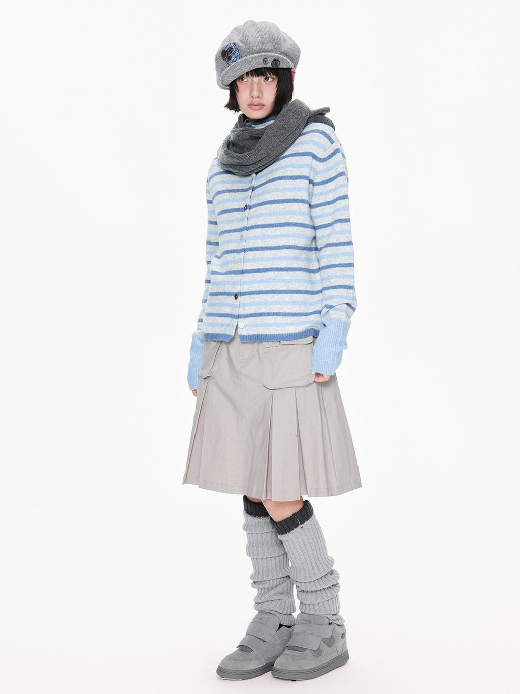 EZEK Striped Color Block Button Stand Collar Knit Women's Cardigans