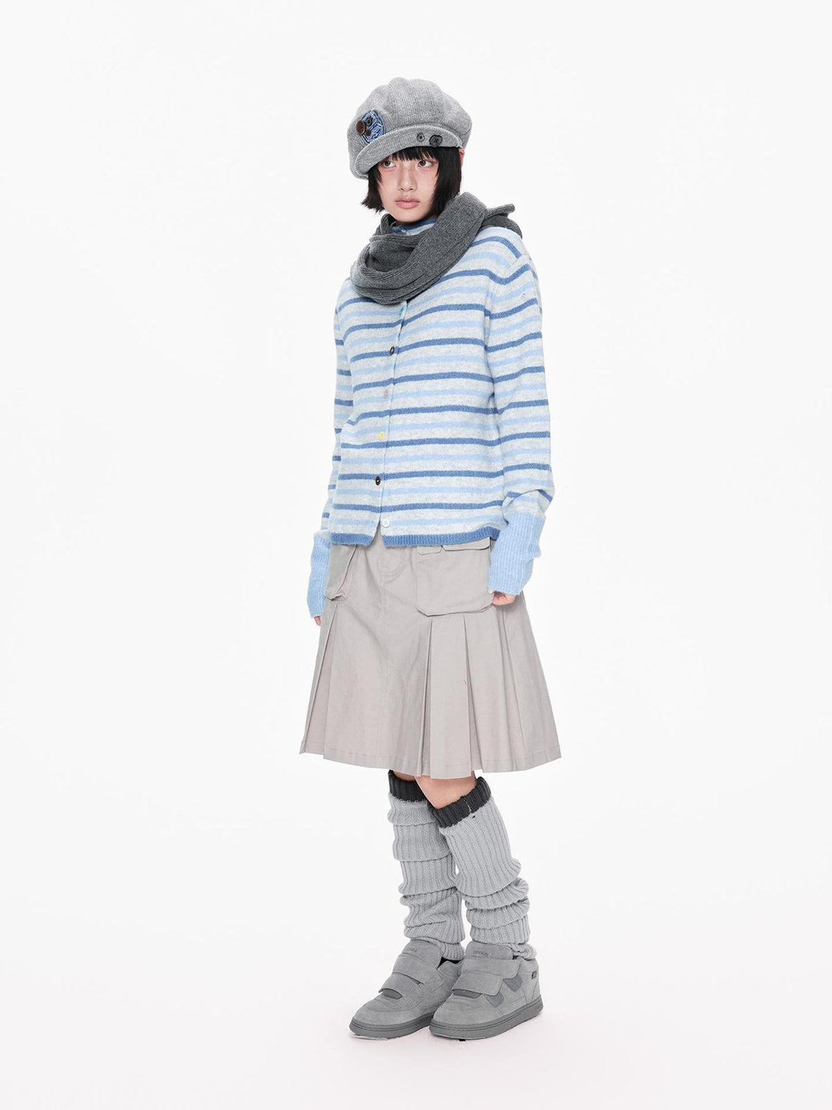EZEK Striped Color Block Button Stand Collar Knit Women's Cardigans