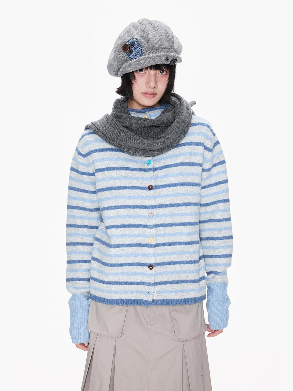 EZEK Striped Color Block Button Stand Collar Knit Women's Cardigans