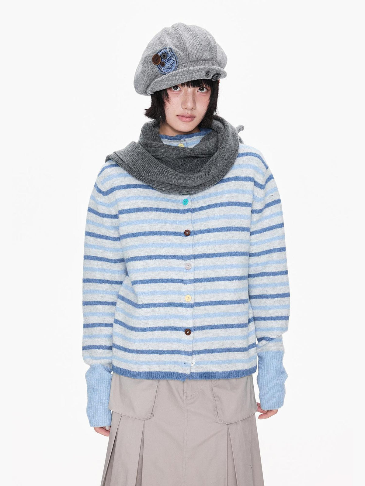EZEK Striped Color Block Button Stand Collar Knit Women's Cardigans