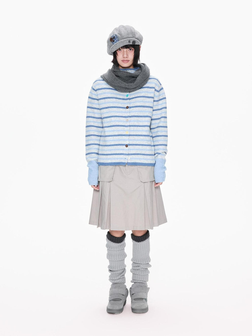 EZEK Striped Color Block Button Stand Collar Knit Women's Cardigans