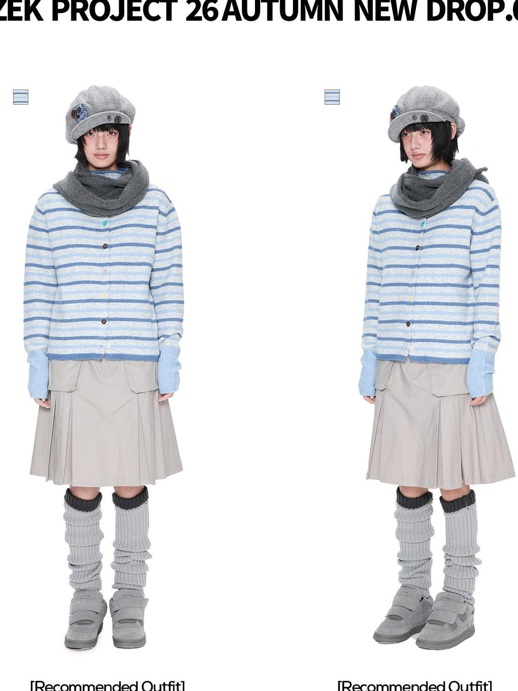 EZEK Striped Color Block Button Stand Collar Knit Women's Cardigans