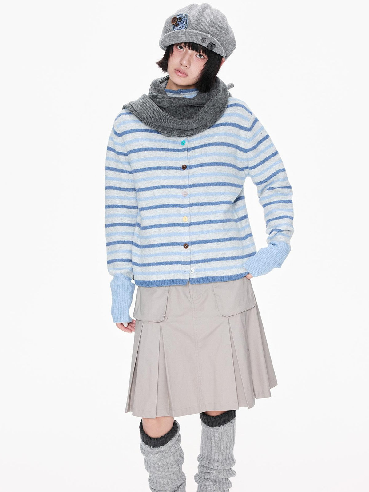 EZEK Striped Color Block Button Stand Collar Knit Women's Cardigans