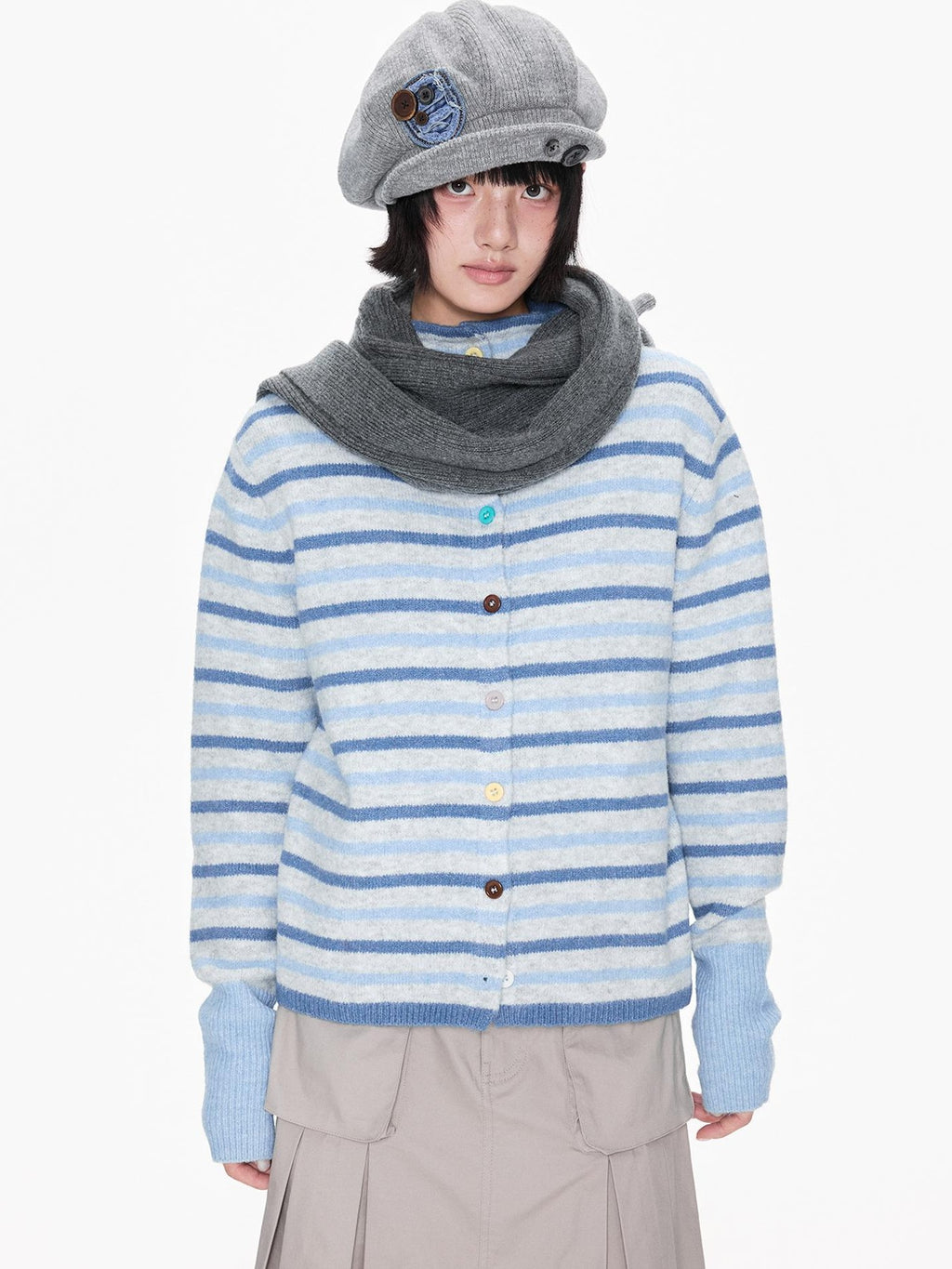 EZEK Striped Color Block Button Stand Collar Knit Women's Cardigans